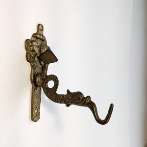 Vintage Brass Wall Coat Hook Dragon Sea Serpent Tongue Ornate, Man, Woman